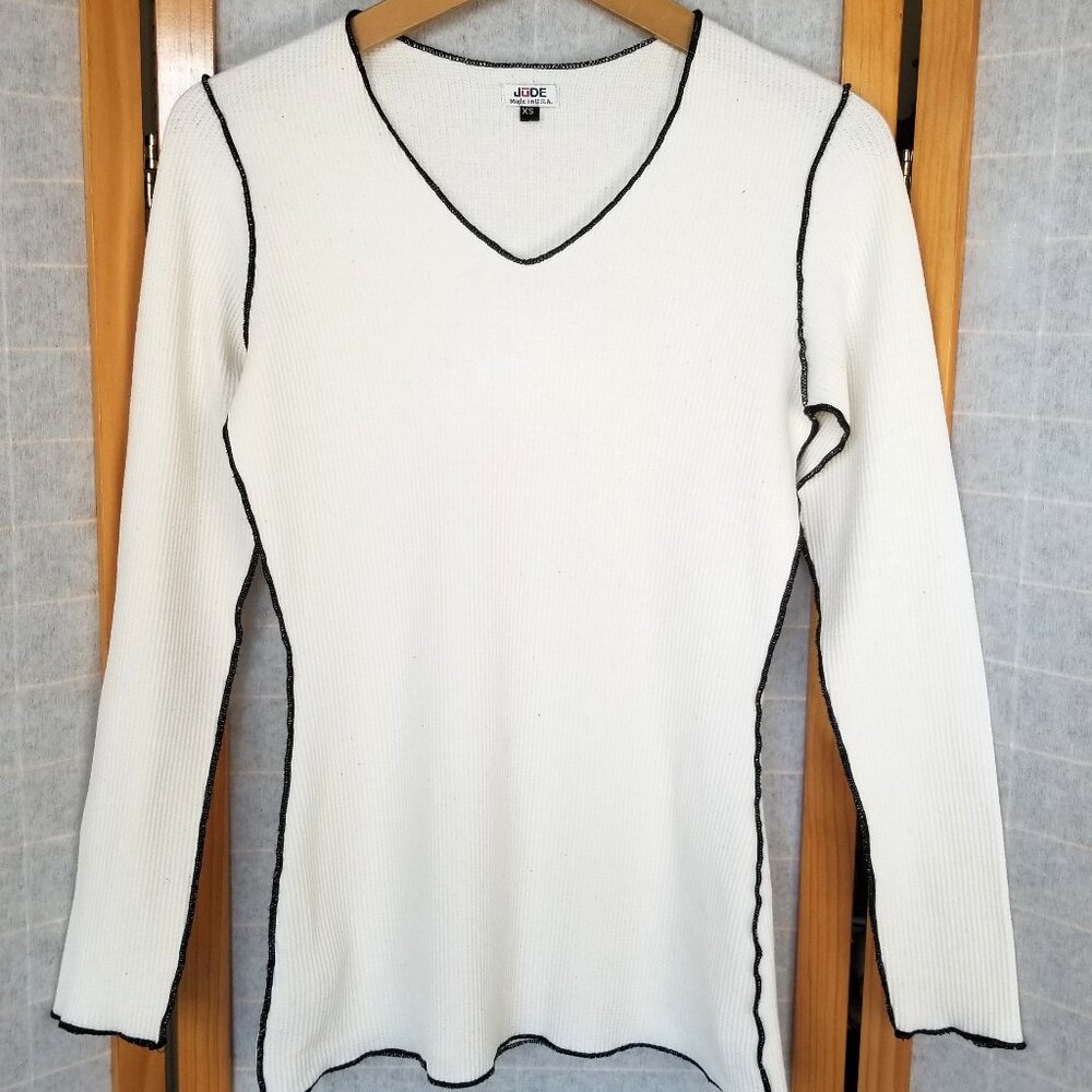 JUDE Thermal Shirt Size XS Cream Back Trim Long Sleeves Stretch Waffle Texture